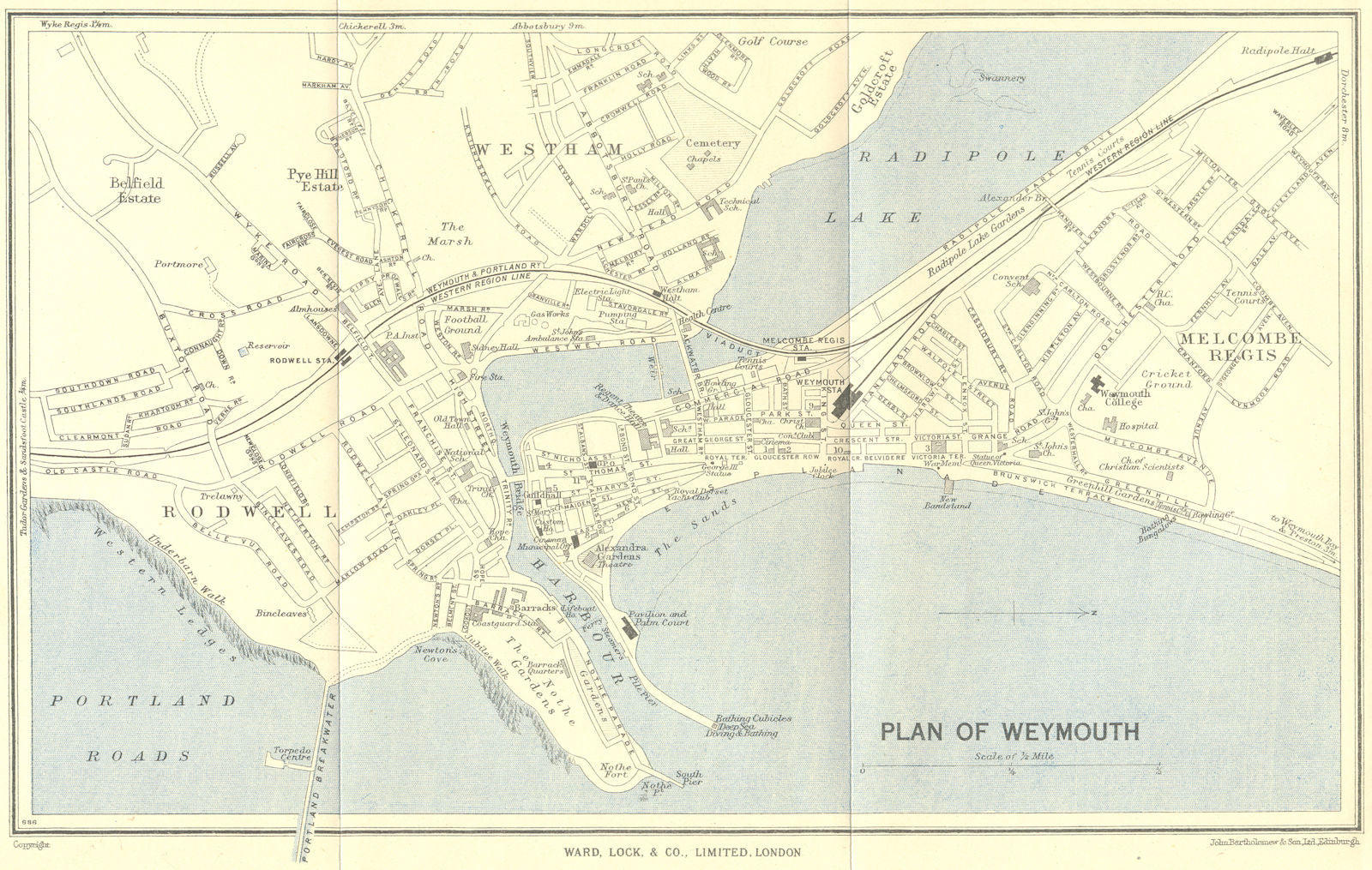 WEYMOUTH vintage town/city plan. Dorset. WARD LOCK 1950 old vintage map chart